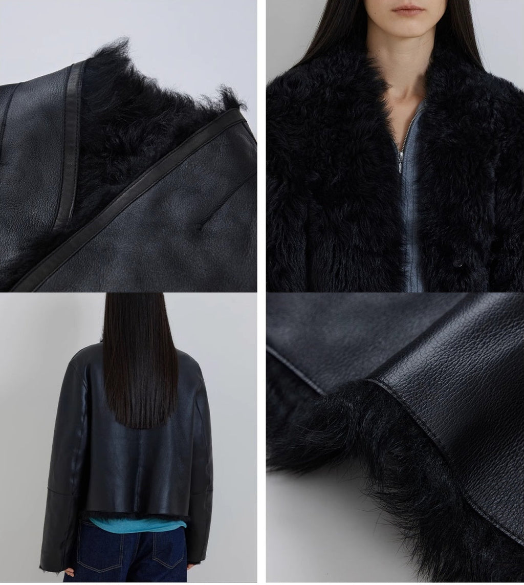 Abrigo reversible de piel de oveja toscana con cuello alto "La noche de Beethoven"