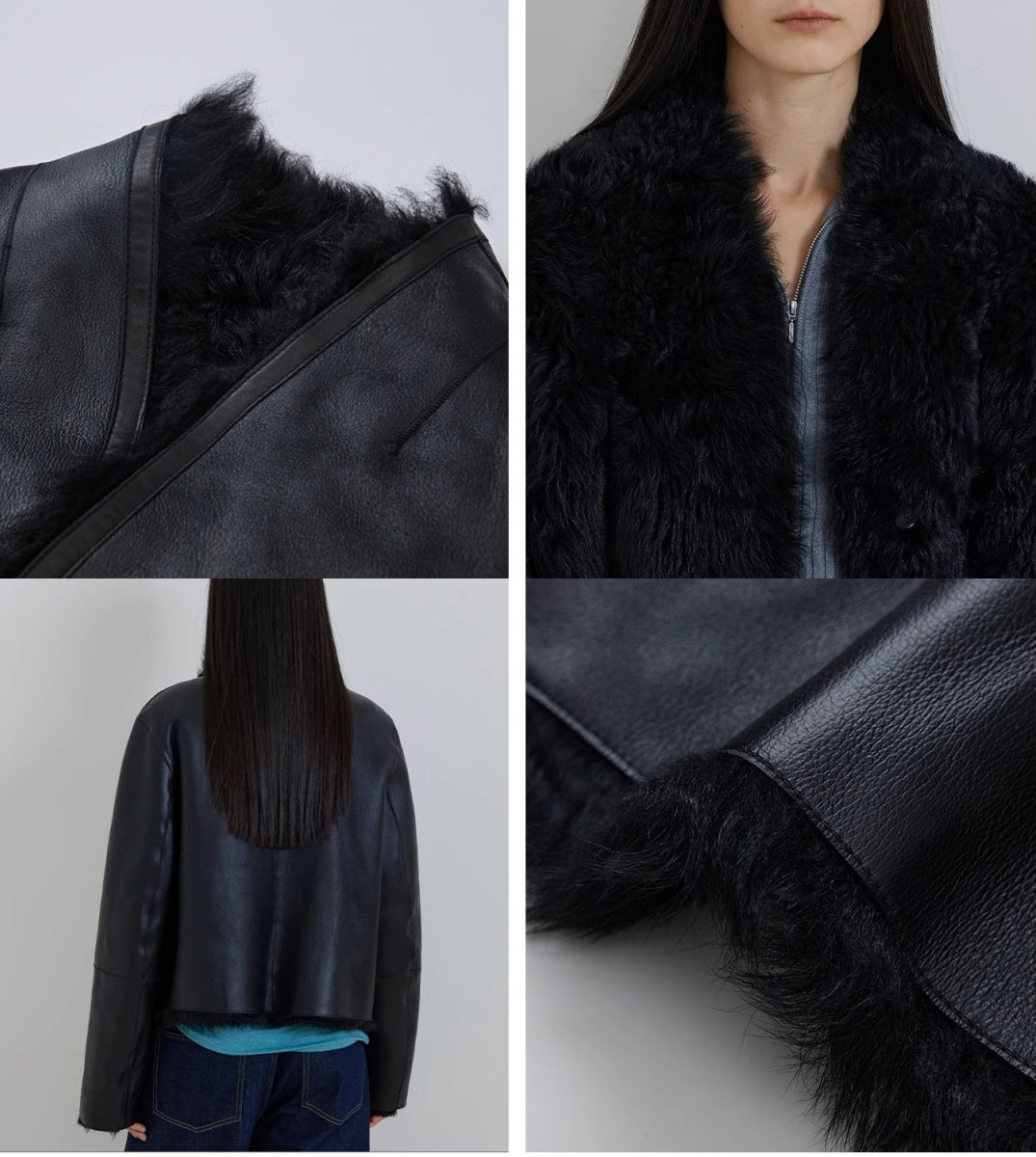 Abrigo reversible de piel de oveja toscana con cuello alto "La noche de Beethoven"