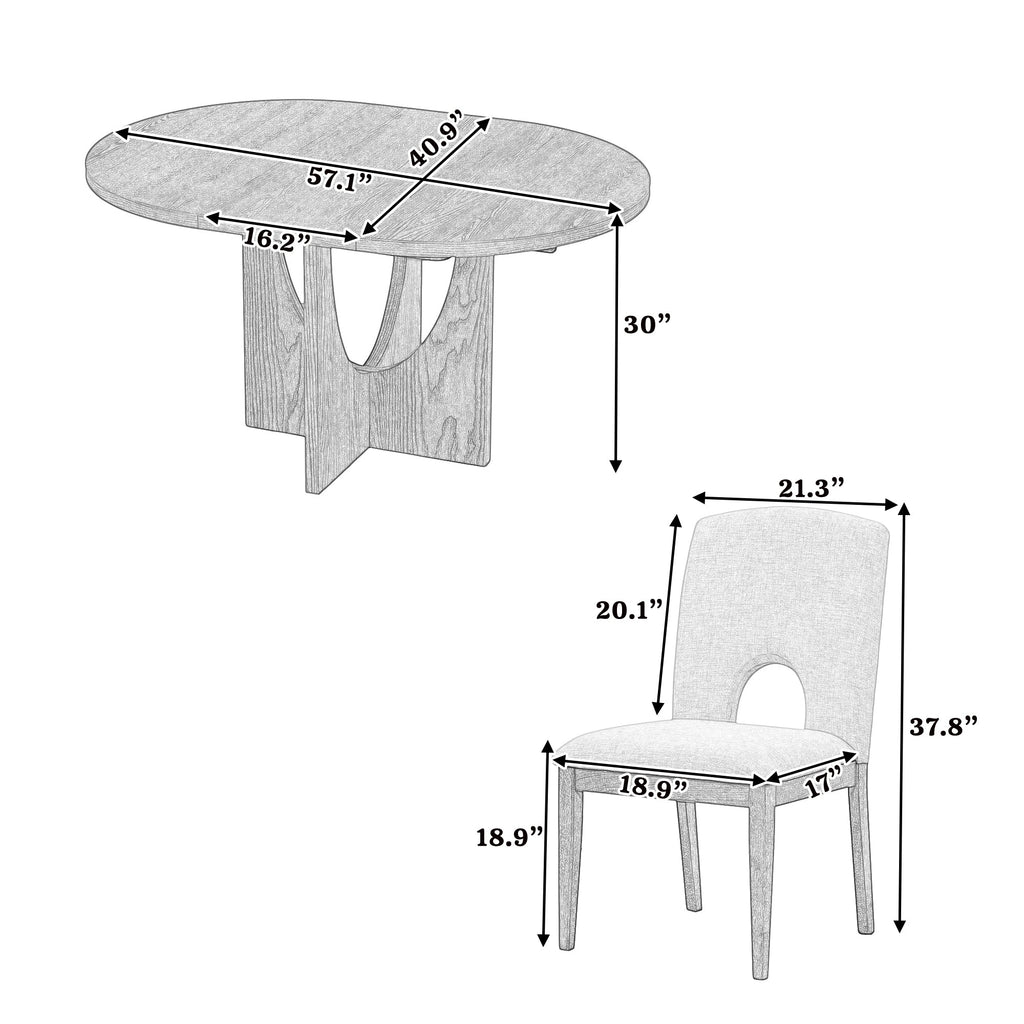 Modern 5-Piece Extendable Round Dining Table Set With 16.2inch Removable Leaf for Small Places, Espresso+Gray