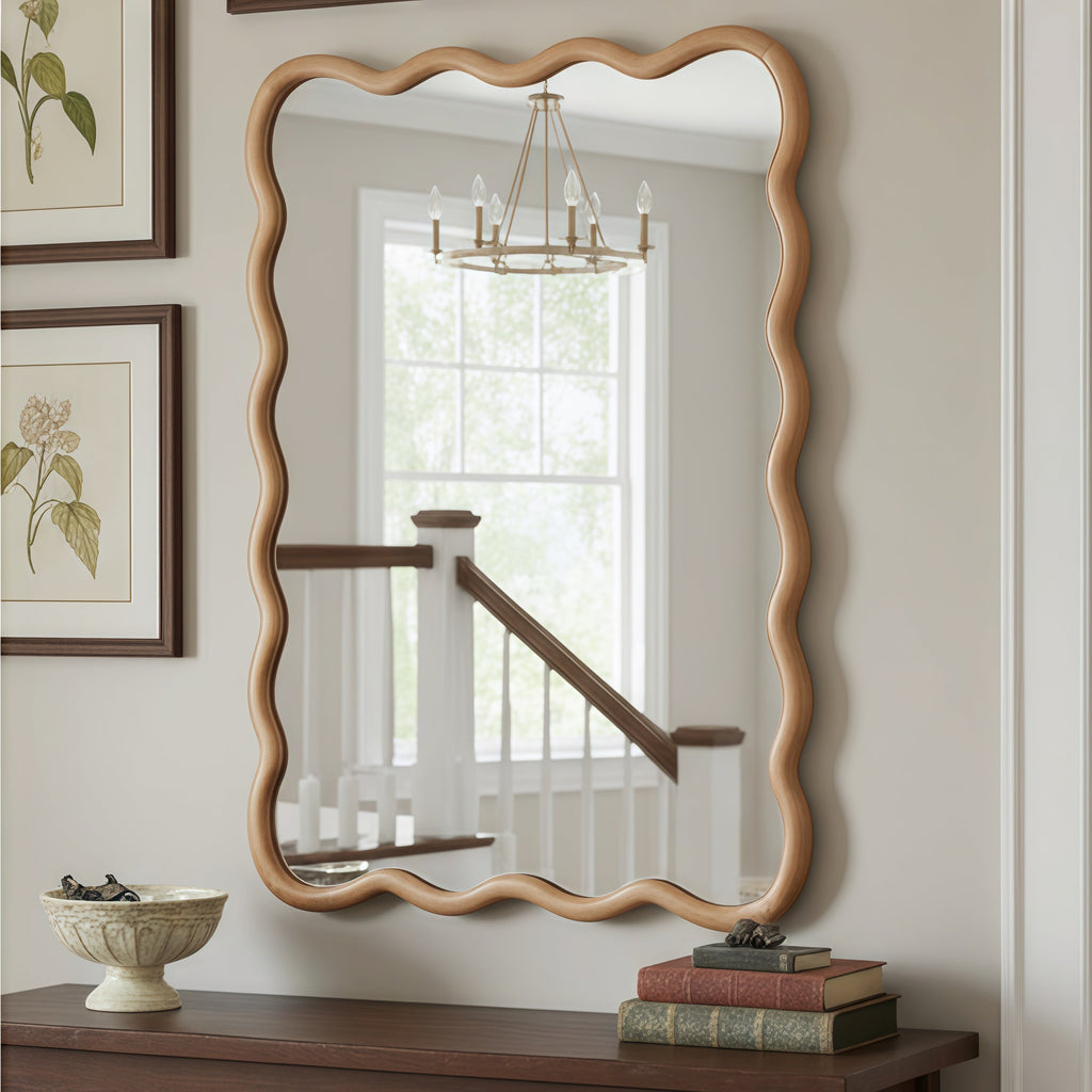 30'x40' Wavy Rectangle Solid Wood Frame Decorative Mirror,For Bedroom, Bathroom, Living Room, Entryway