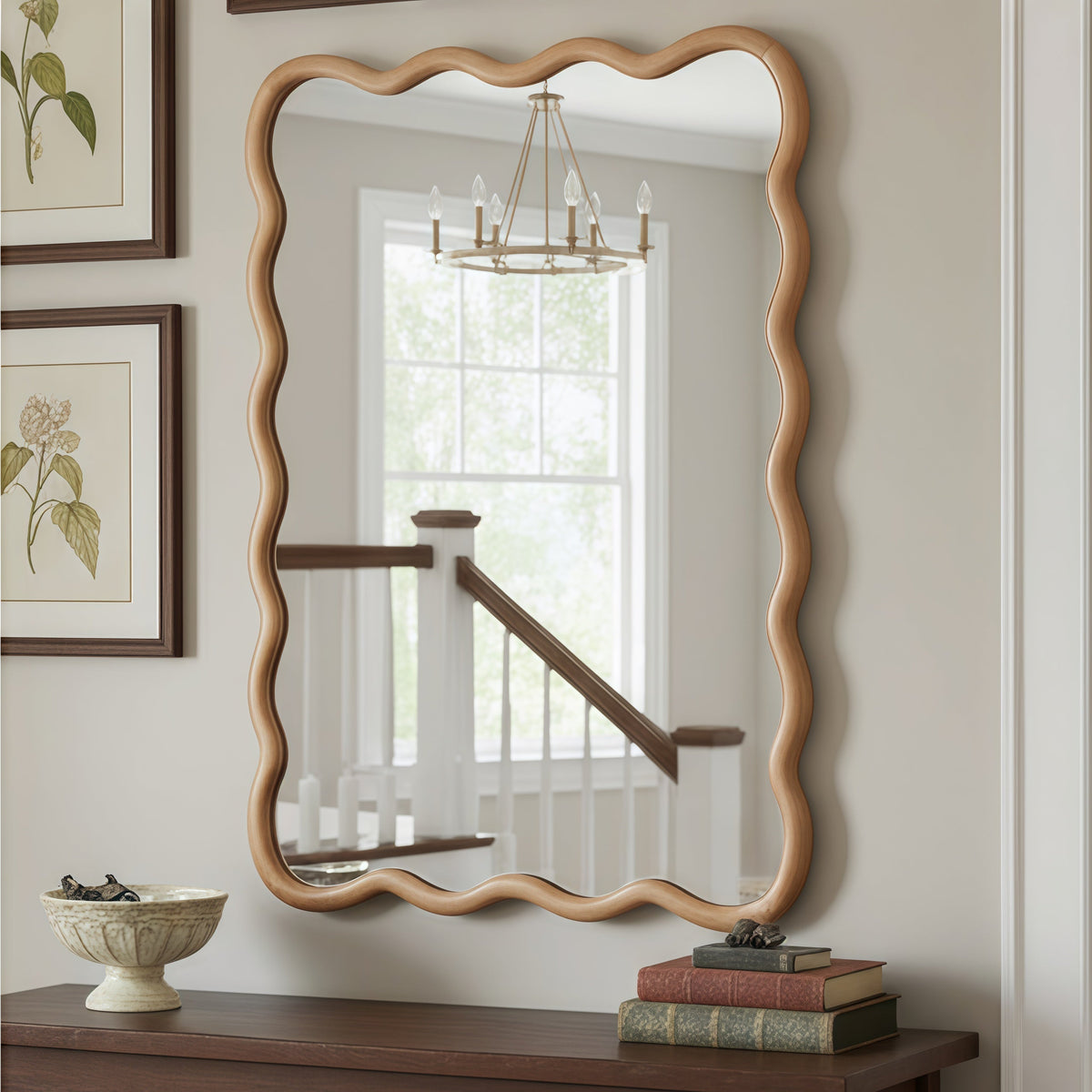 30'x40' Wavy Rectangle Solid Wood Frame Decorative Mirror,For Bedroom, Bathroom, Living Room, Entryway