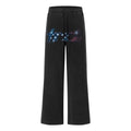 Printed Distressed Wash Drawstring Wide Leg Sweatpants