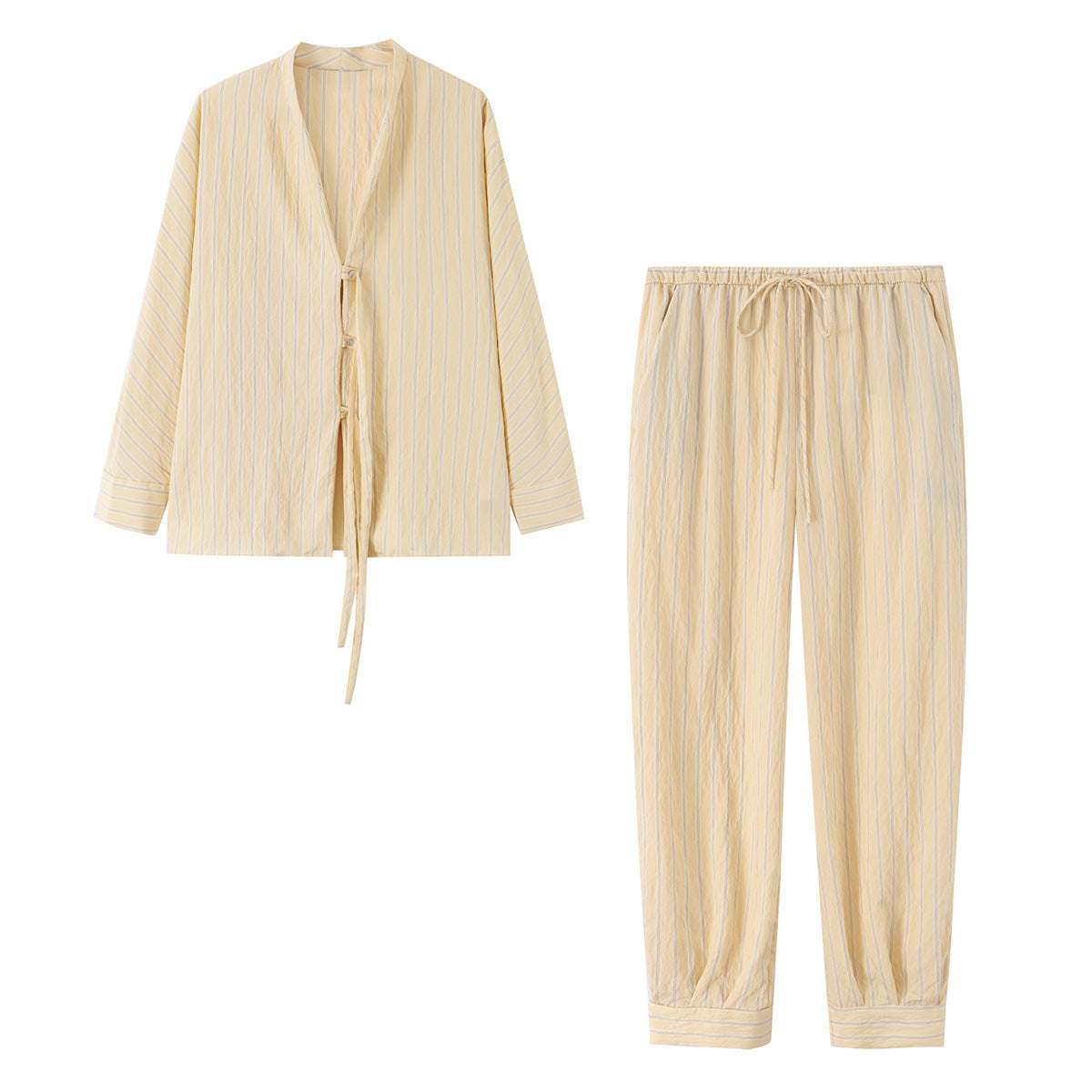 Bow tie striped shirt+pants set for women