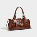 Retro Leather Belt Rivet Shoulder Bag With Metal Buckle