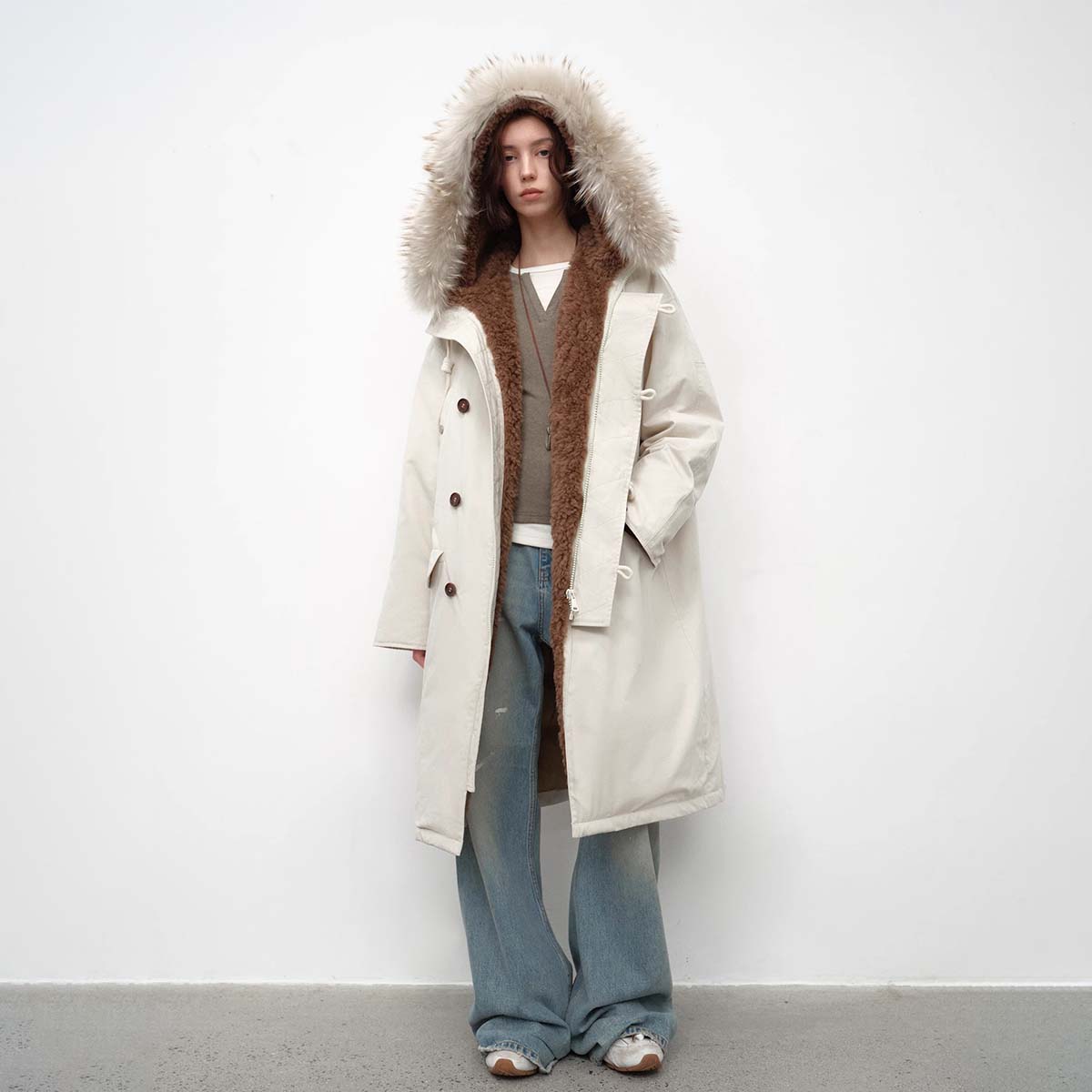 Fireladyfur Women’s Hooded Down Raccoon Fur Collar Parka Cold Weather“Manchester City Old Story”
