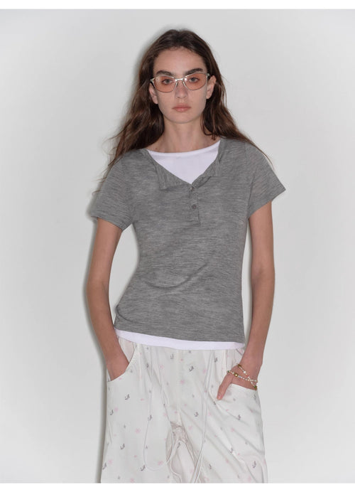 "Simple Advent" Finkornig australiensisk ull, hudvänlig passform, Henley-ringad tight t-shirt