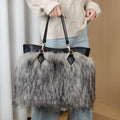 2025 Faux Fur Plush Tote Bag, Women's Contrasting Color Hand-held Shoulder Bag, Large Capacity European And American Trend Bag, Summer Hot Item - Gray