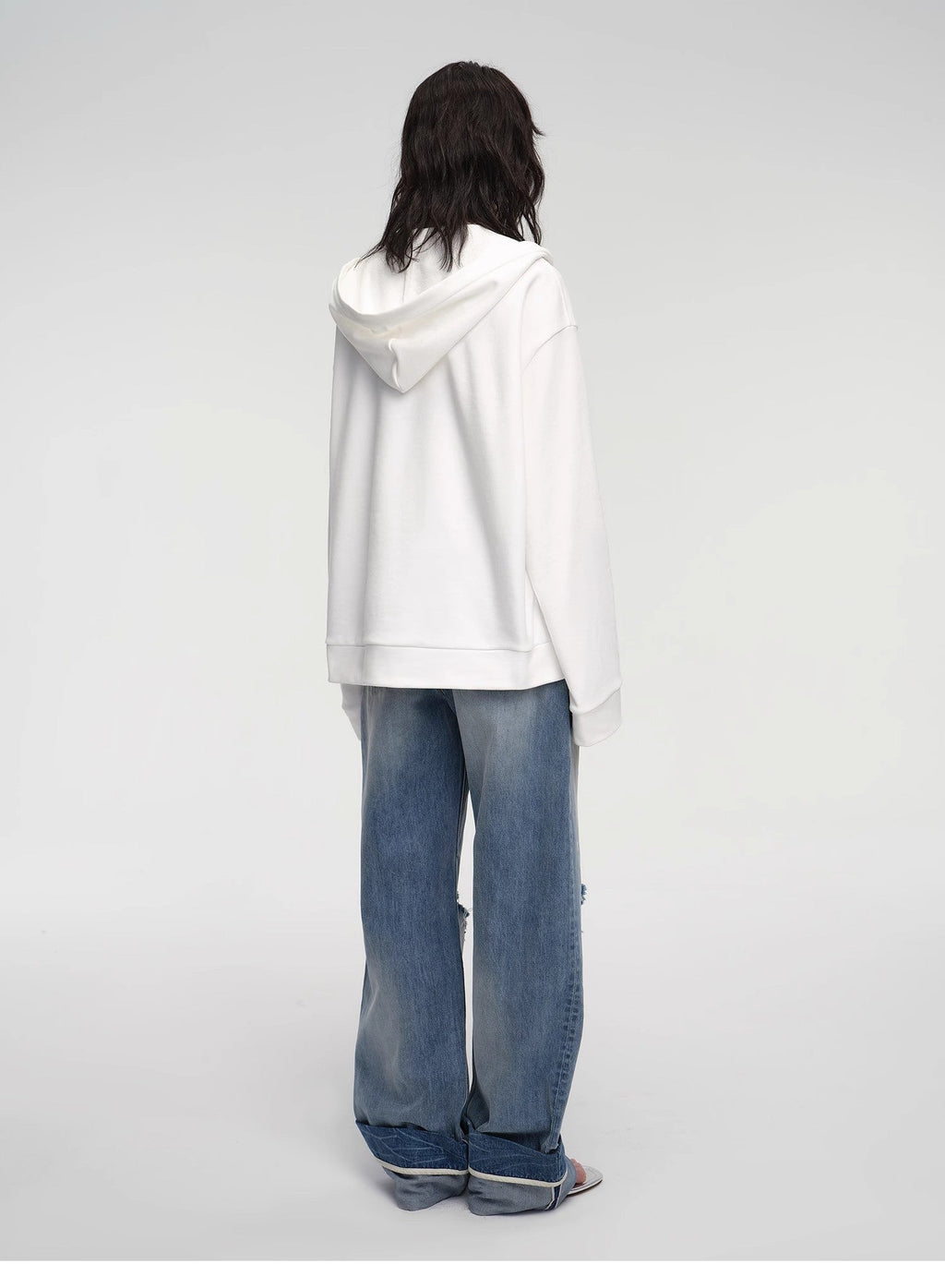 "Leisure Style" Handmade Rice Grain Embroidery Sequins Deep v Hooded Simple Profile Sweatshirt
