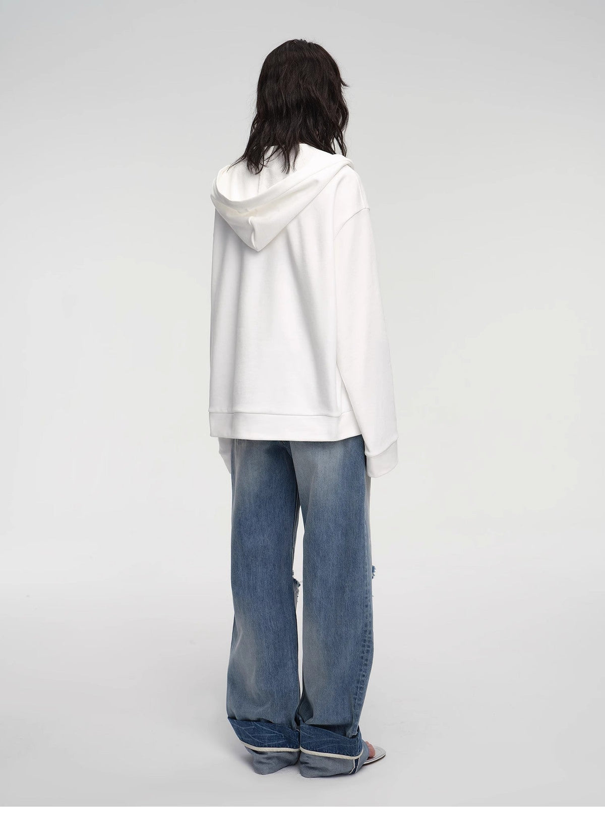 "Leisure Style" Handmade Rice Grain Embroidery Sequins Deep v Hooded Simple Profile Sweatshirt