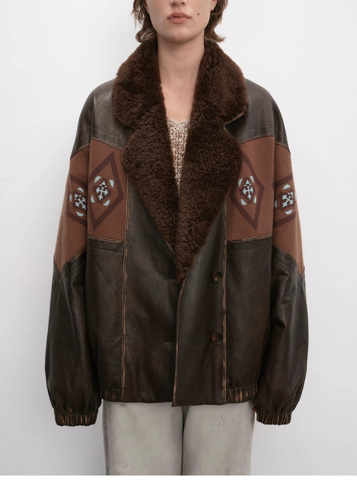 "Jumping City" Imported Suede Sheep Leather Sheep Curl Lapel White Goose Down Parka