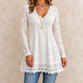 Women's Solid-Color Collar-Patched Lace Long-Sleeve Top