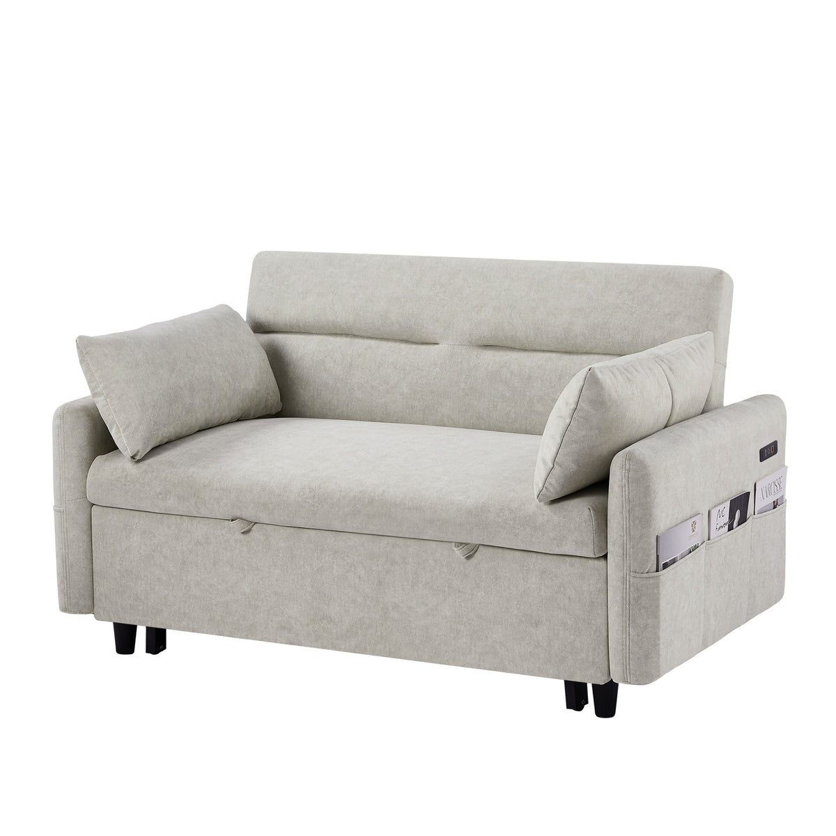 55.1" Pull Out Sleep Sofa Bed Loveseats Sofa Couch With Adjsutable Backrest, Storage Pockets, 2 Soft Pillows, USB Ports