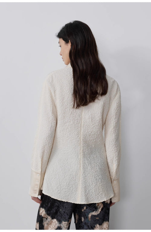 "Art Bubble" Retro Embossed Bubble Cotton Satin Stitching Long-Sleeved Shirt