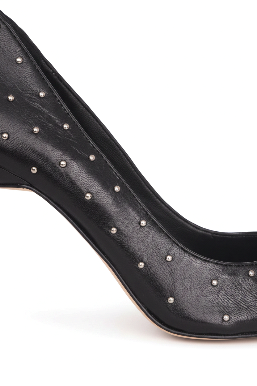 Callisia Black Studded Leather Pumps – 9.5cm Slim Heel