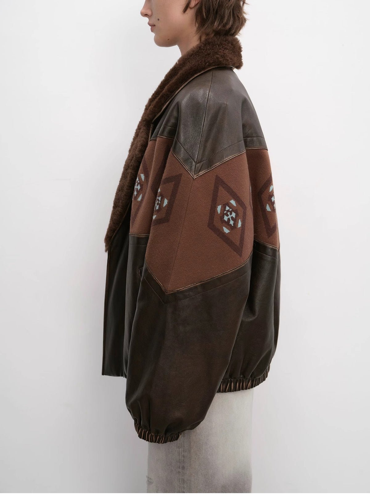 "Jumping City" Imported Suede Sheep Leather Sheep Curl Lapel White Goose Down Parka