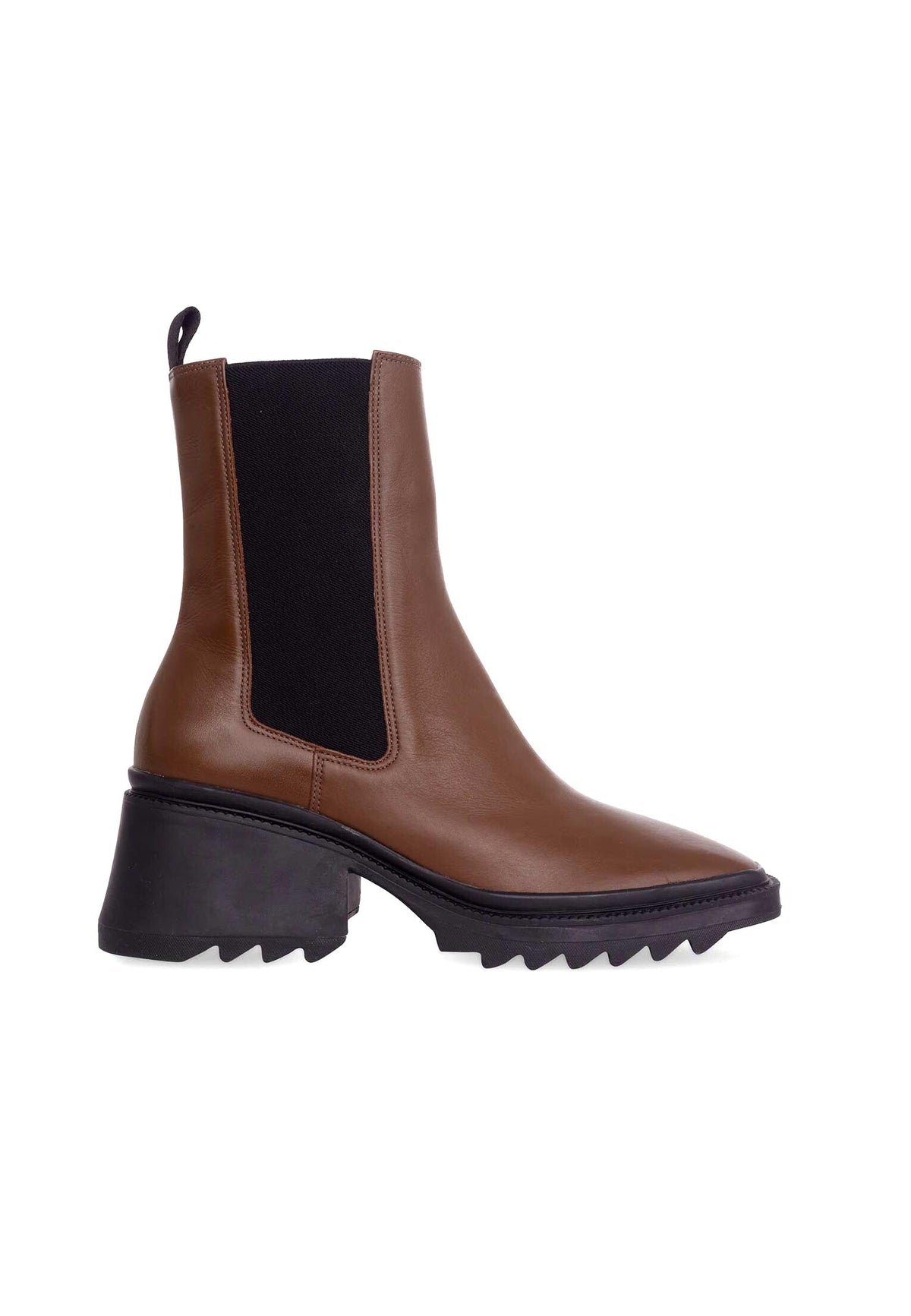 Arachis Brown Leather Chelsea Boots – Lug Sole, 7.8cm Block Heel