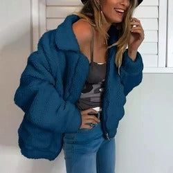 Faux Lambswool Oversized Jacket Coat Winter Black Warm Hairly Jacket Women Autumn Outerwear