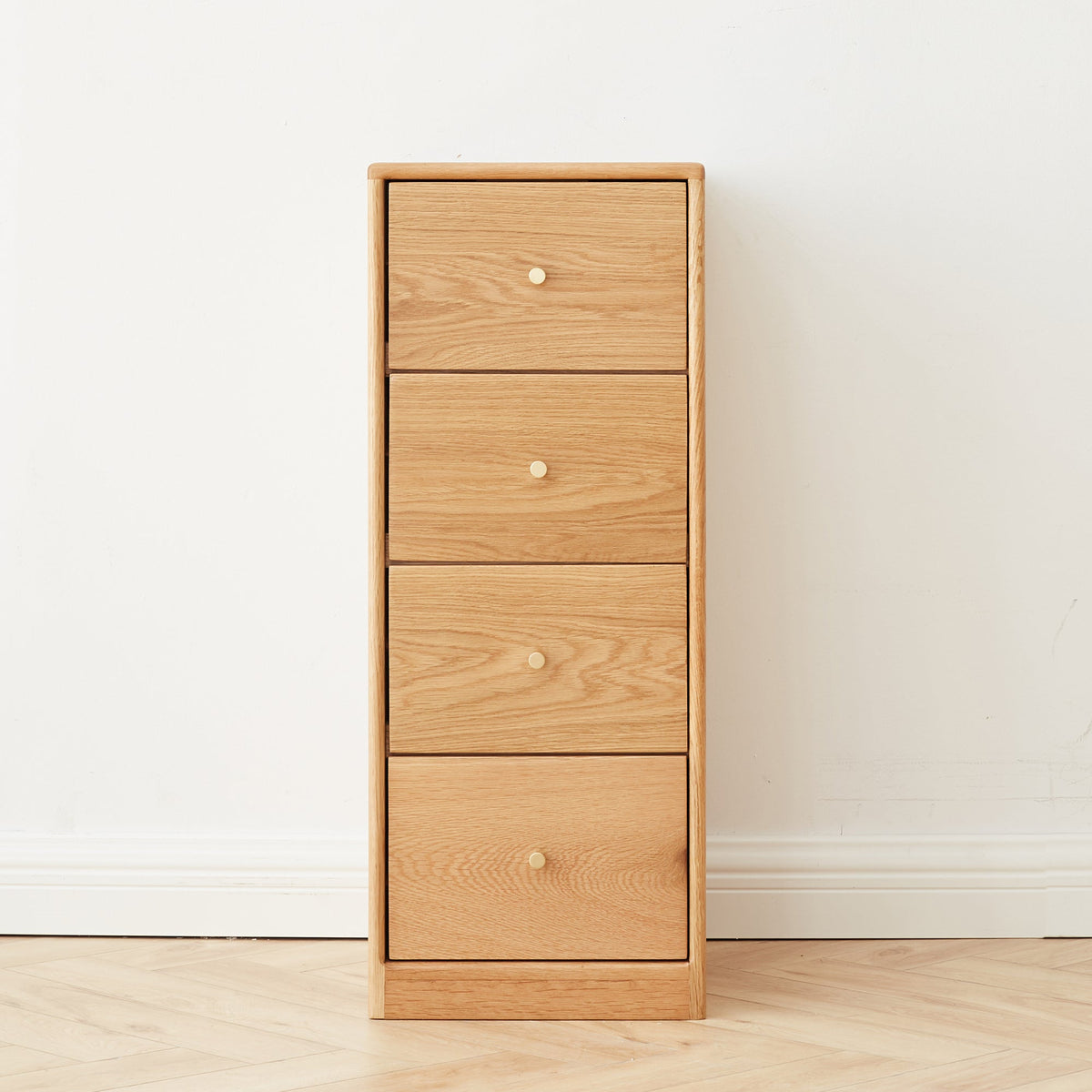 Mesita de noche de roble macizo con cajonera para salón - Mueble esquinero independiente con cuatro cajones