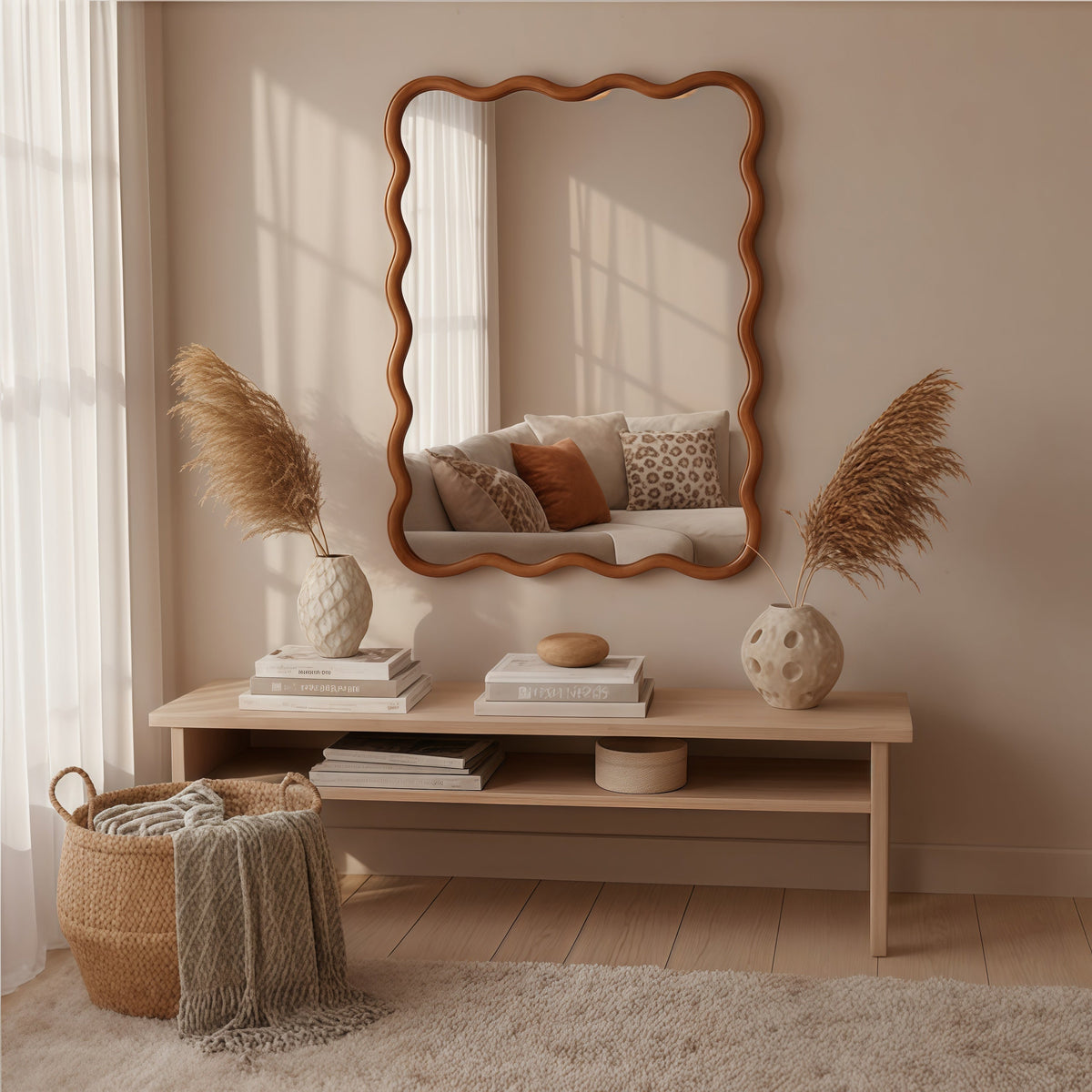 30'x40' Wavy Rectangle Solid Wood Frame Decorative Mirror,For Bedroom, Bathroom, Living Room, Entryway