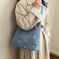 Five-Pointed Star Embroidered Commuter Shoulder Fashion Tote Bag For Women