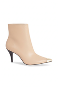 Inga Beige Leather Ankle Boots – Gold Toe Cap, 8.7cm Stiletto Heel