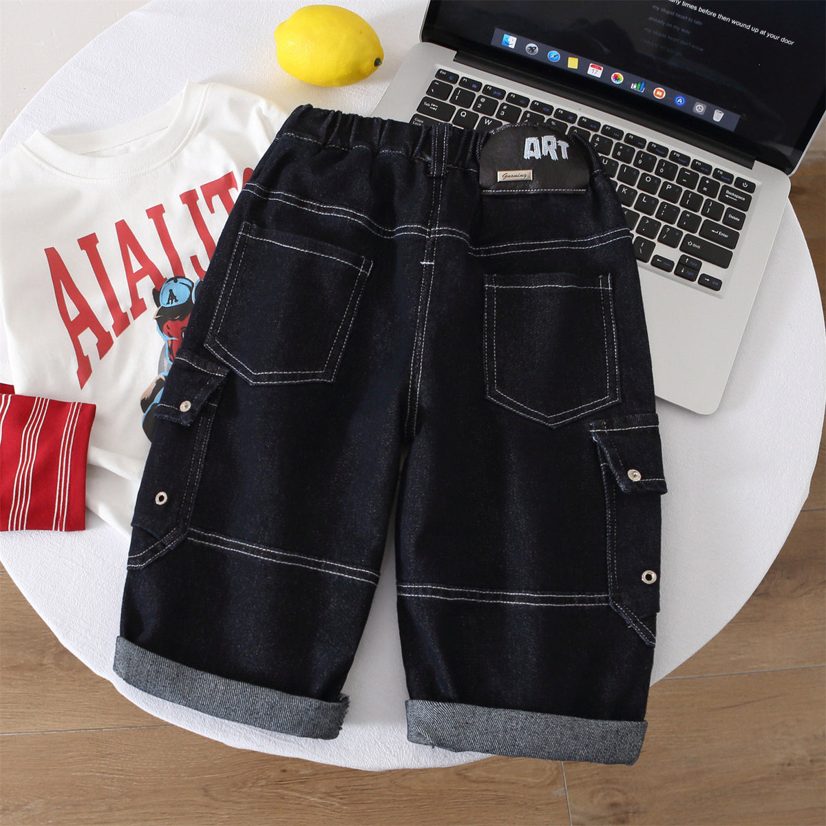 Lösa cargobyxor i denim för pojkar
