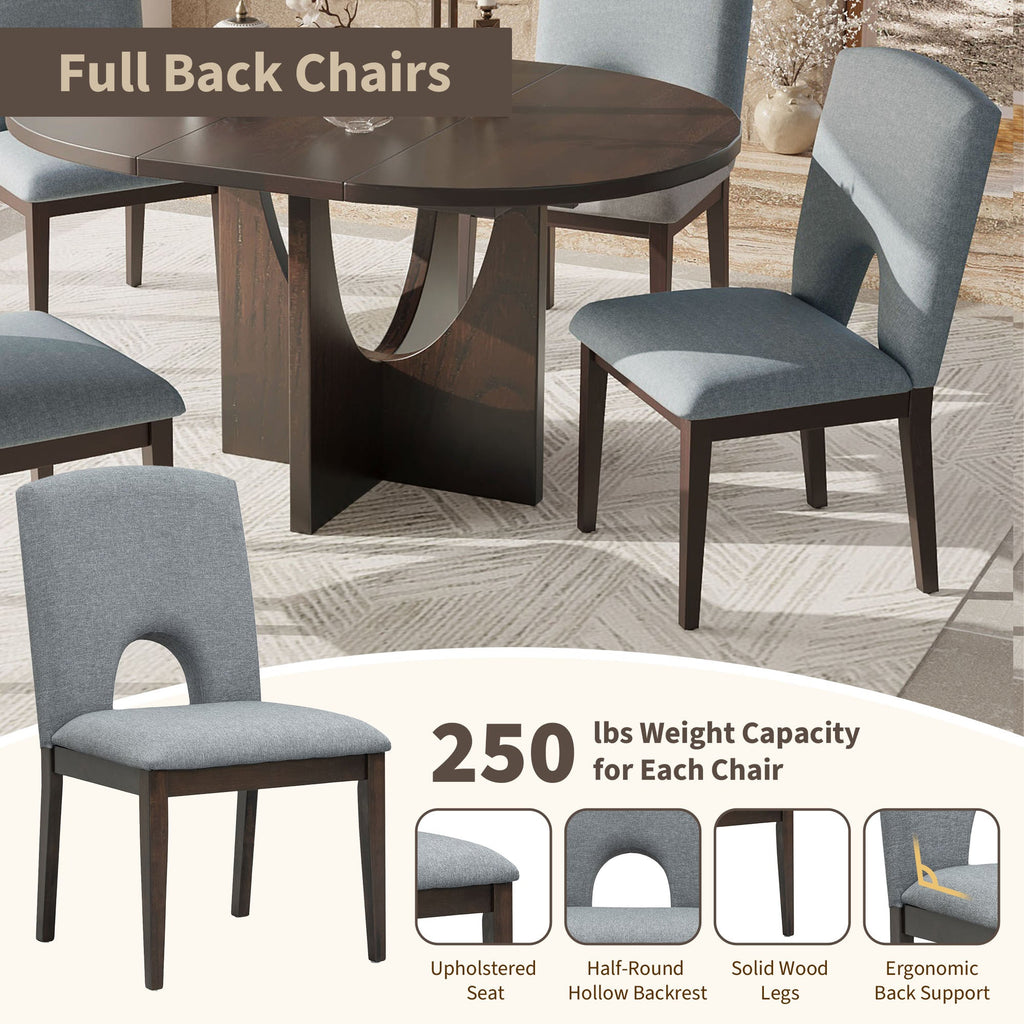 Modern 5-Piece Extendable Round Dining Table Set With 16.2inch Removable Leaf for Small Places, Espresso+Gray
