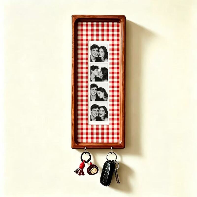 Cadre photo en bois pour couple avec porte-clés – Cadre photo mural, porte-clés à rayures vintage, cadeau d'anniversaire