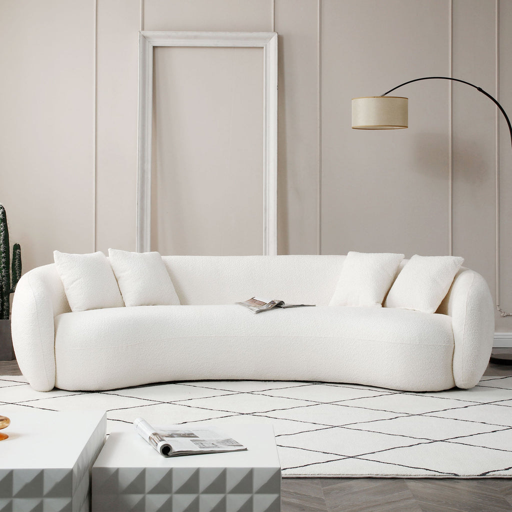 102'' 5-Sitzer Bouclé-Sofa Modernes Ecksofa Halbmond Freizeitcouch Gebogenes Sofa Teddy-Fleece Samt WEISS
