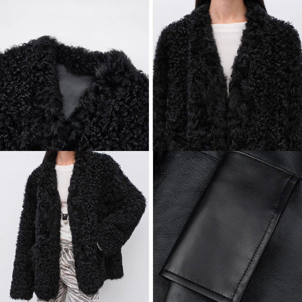 Mi pequeña chaqueta de piel de oveja negra rizada toscana importada