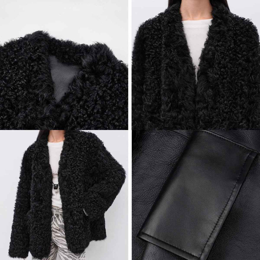 Fireladyfur Women's Black Sheepskin Jacket With Tuscan Fur"My Little Curly"