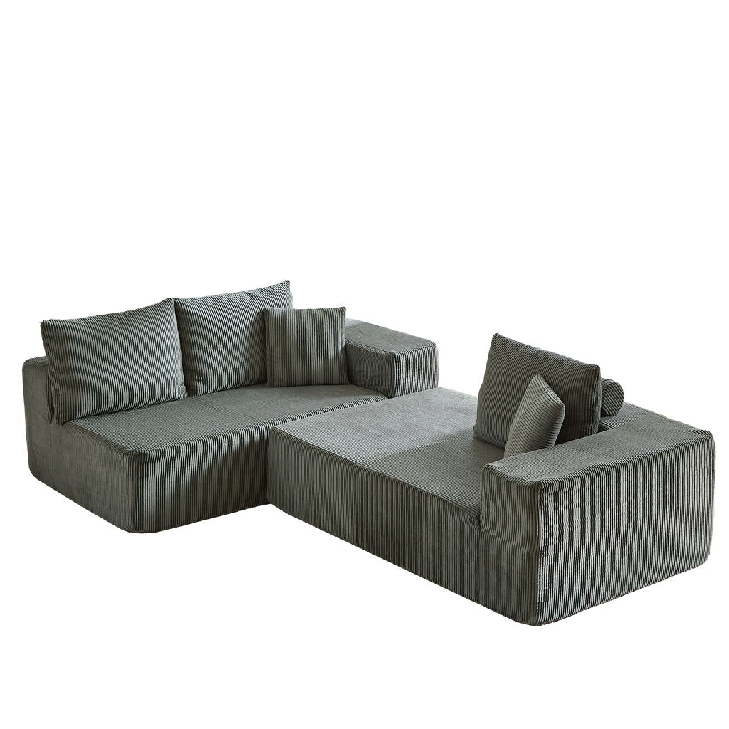 Modern Corduroy Upholstered Sectional Sofa Couch Set,Modular 108" L Shaped Sectional Living Room Sofa Set With 5 Pillows