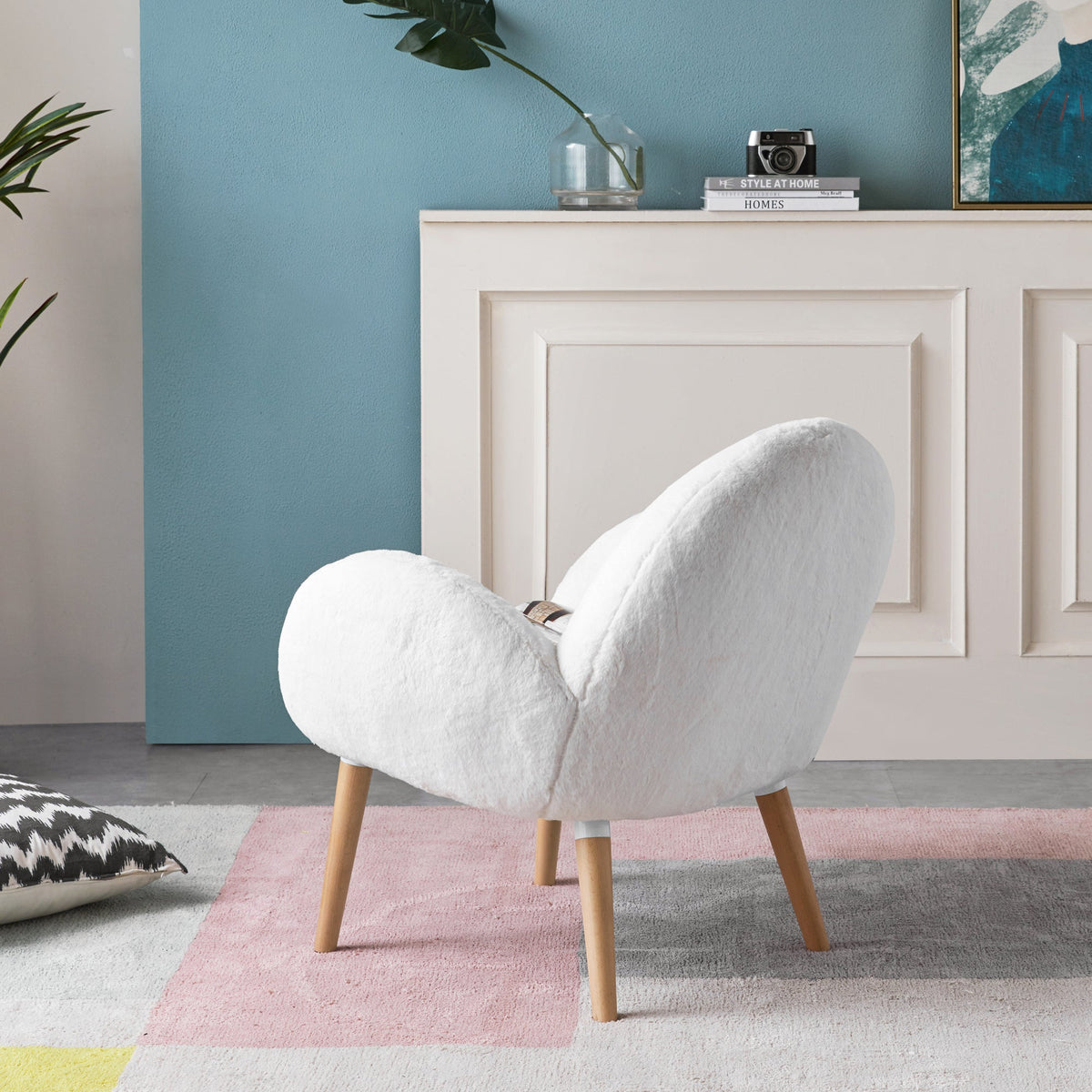 Pure Solid Wood Beech Frame Imitation Lamb Fabric Sofa Chair, Suitable for Living Room and Hotel