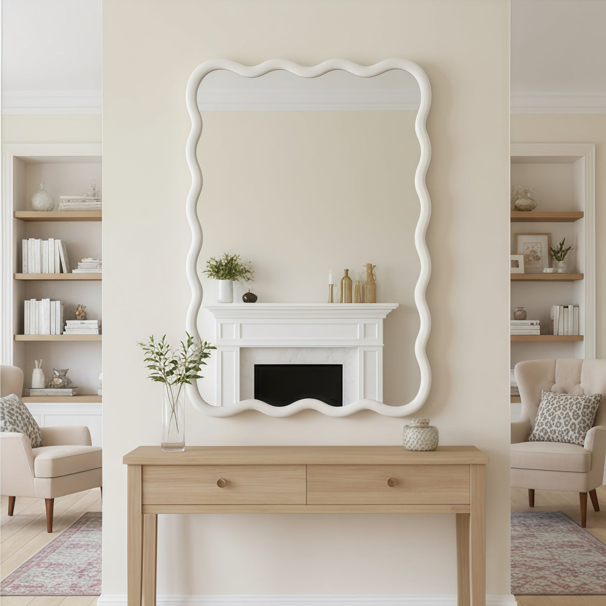 30'x40' Wavy Rectangle Solid Wood Frame Decorative Mirror,For Bedroom, Bathroom, Living Room, Entryway