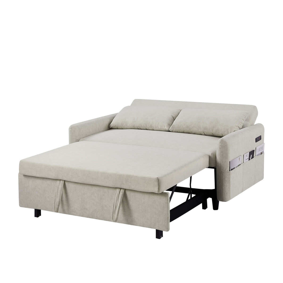 55.1" Pull Out Sleep Sofa Bed Loveseats Sofa Couch With Adjsutable Backrest, Storage Pockets, 2 Soft Pillows, USB Ports