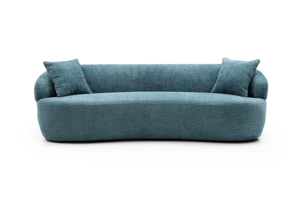 Blue Mid Century Modern Curved Sofa, 3 Seat Cloud Couch Boucle Sofa Fabric Couch for Living Room, Bedroom, Office