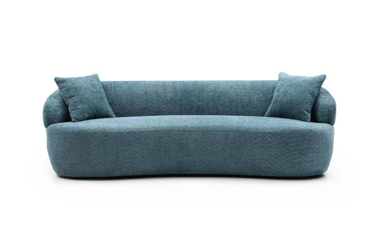 Blue Mid Century Modern Curved Sofa, 3 Seat Cloud Couch Boucle Sofa Fabric Couch for Living Room, Bedroom, Office