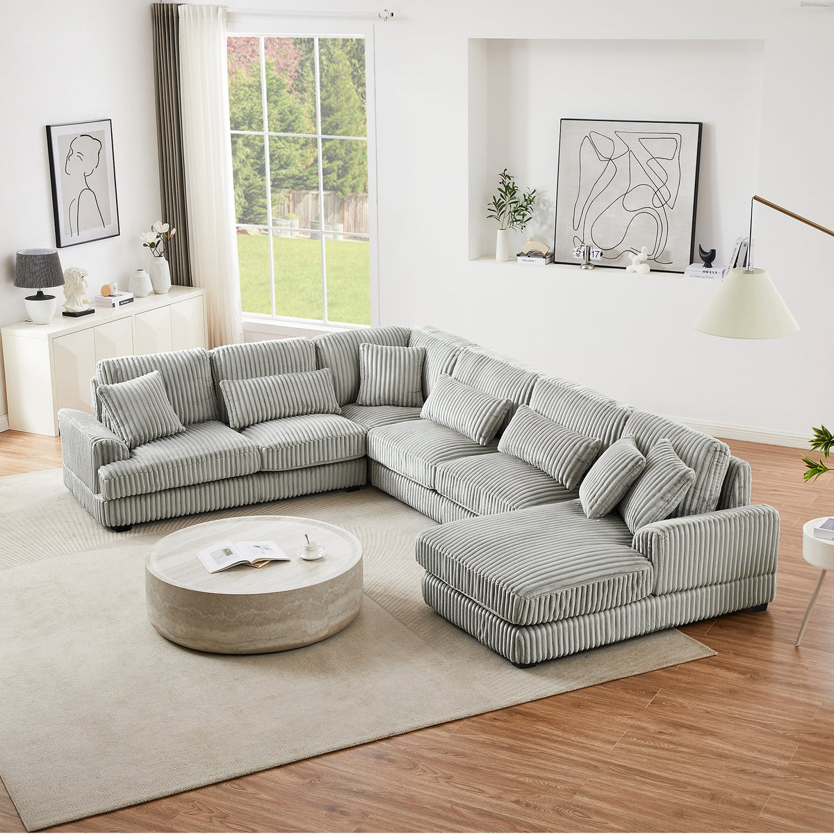129" Oversized Sectional Sofa U-Shaped Sofa Couch Modern Sofa Upholstered in Soft Corduroy With a Chaise Lounge for Livi