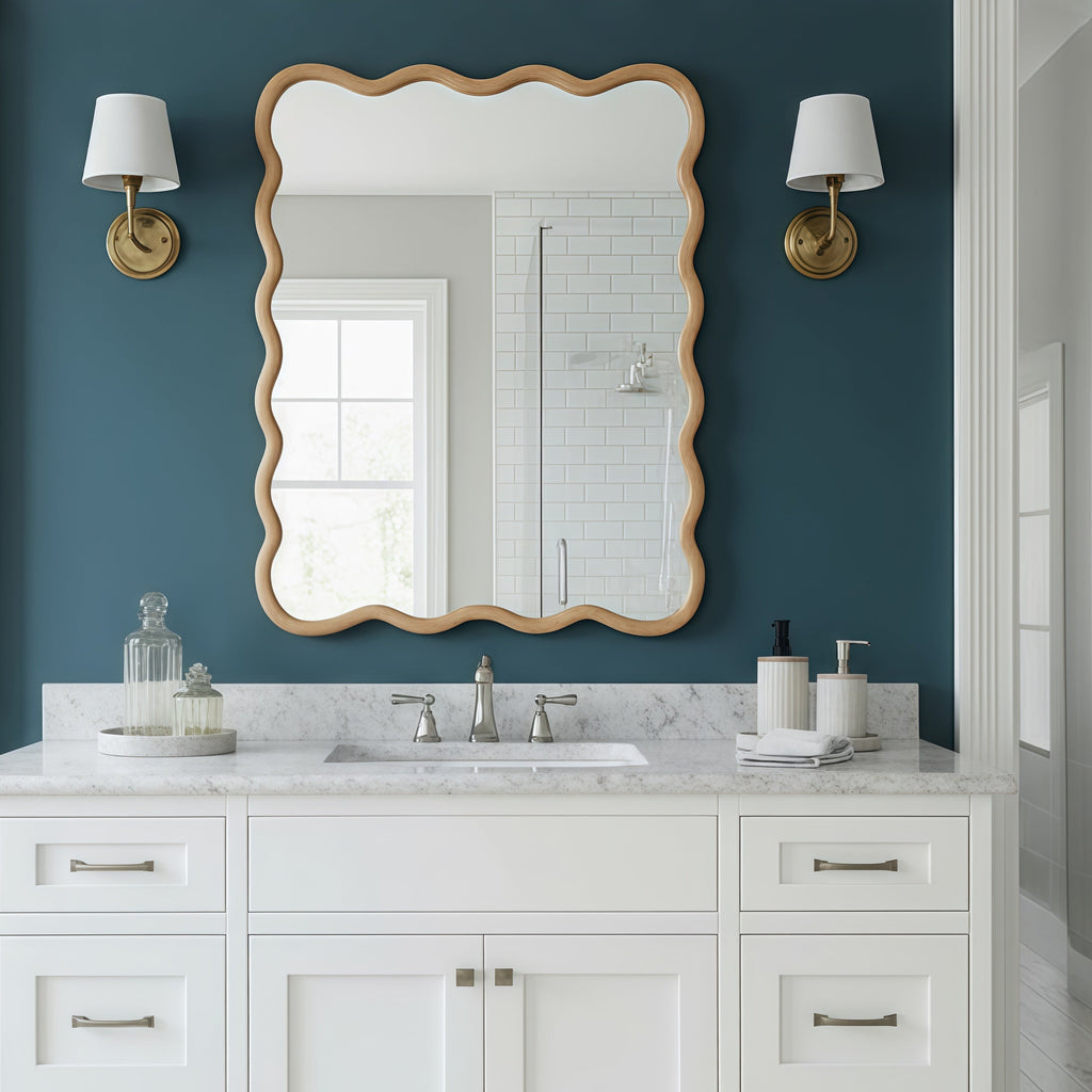 30'x40' Wavy Rectangle Solid Wood Frame Decorative Mirror,For Bedroom, Bathroom, Living Room, Entryway
