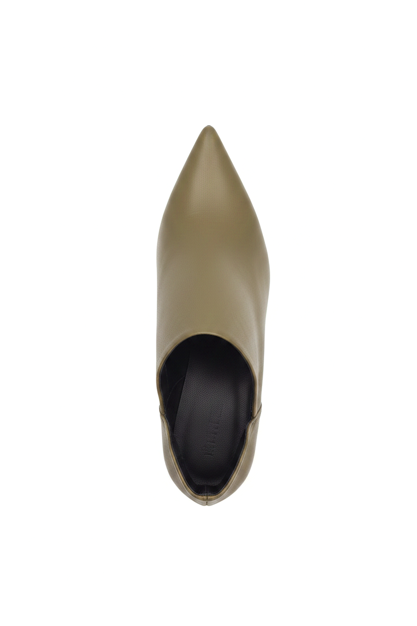 Maranta Olive Green Leather Ankle Boots – Pointed Toe, 6.3cm Flared Heel