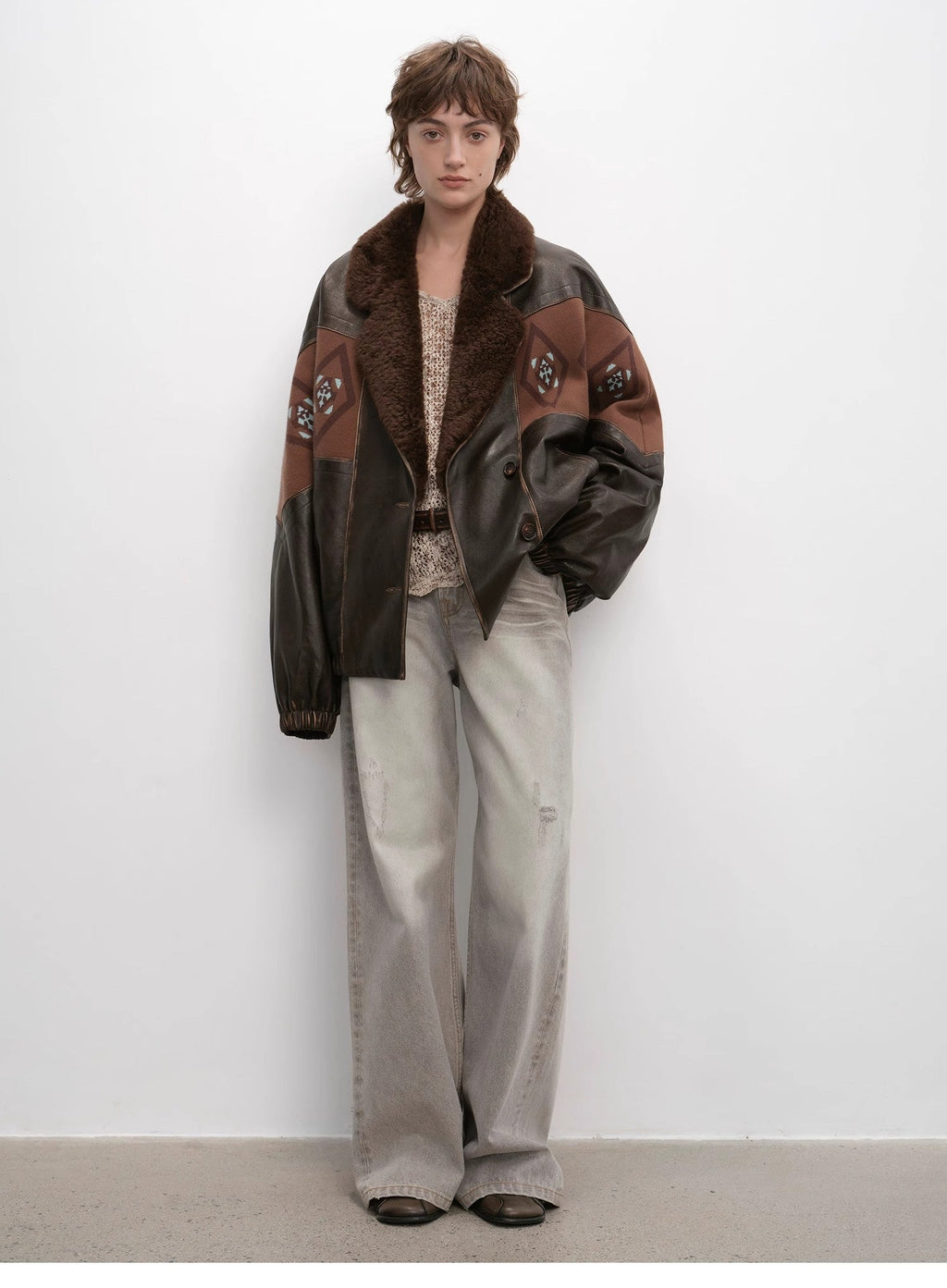 "Jumping City" Imported Suede Sheep Leather Sheep Curl Lapel White Goose Down Parka