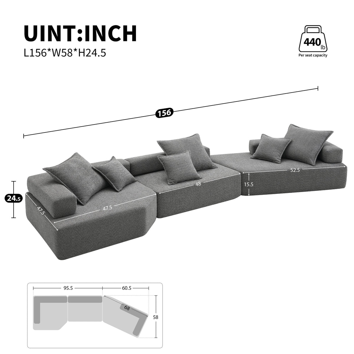 Oversized Modular Sectional Sofa,Luxury Boucle Floor Couch Set,Convertible Sleeper Couch,Spacious Foam-Filled Sofa Bed F