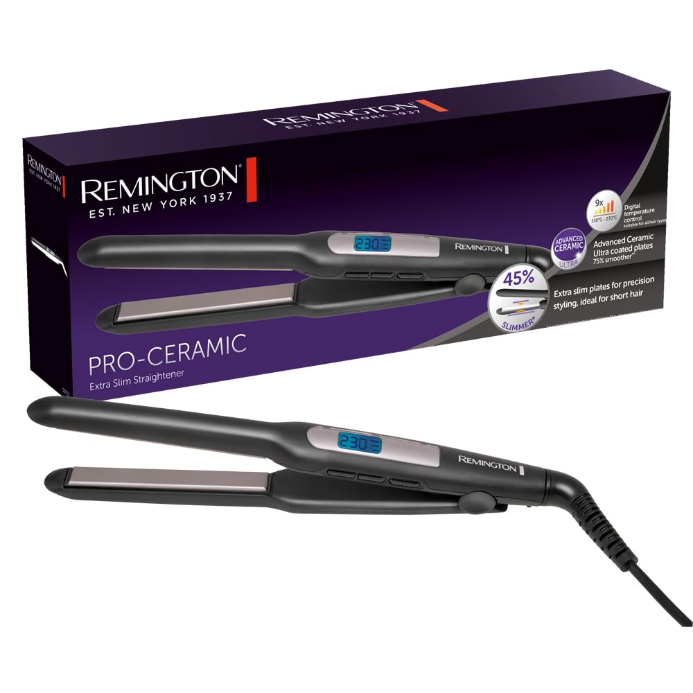 Remington Glätteisen Pro-Ceramic Extra breit (extrabreite 45-mm-Stylingplatten – speziell für dickes, krauses, lockiges und sehr langes Haar), LCD-Display, 150–230 °C, Haarglätter S5525