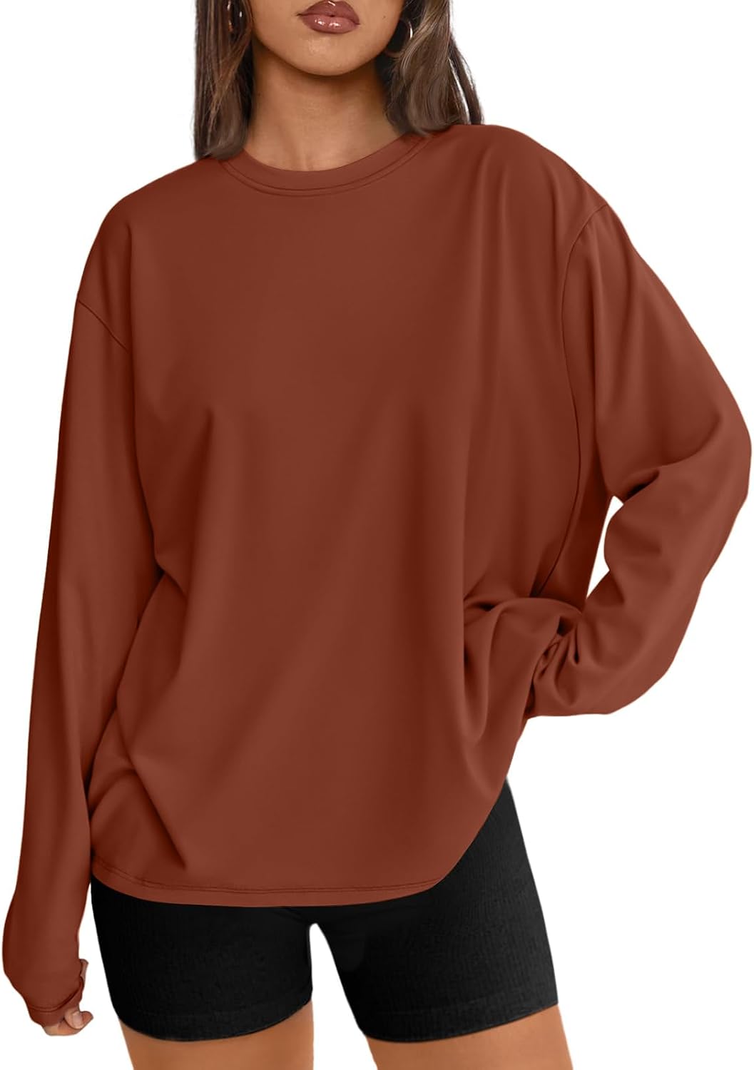 Trendy Queen Damen Oversize Langarmshirts Herbst-Oberteile 2026 Basic-Shirts