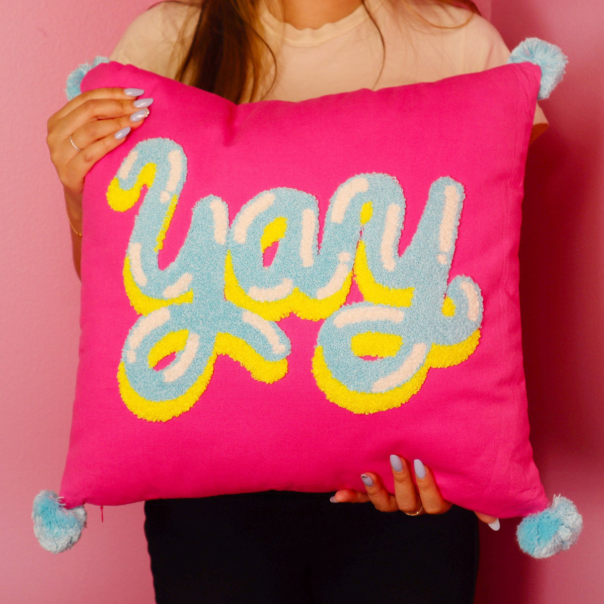 Square Hook Pillow - Yay