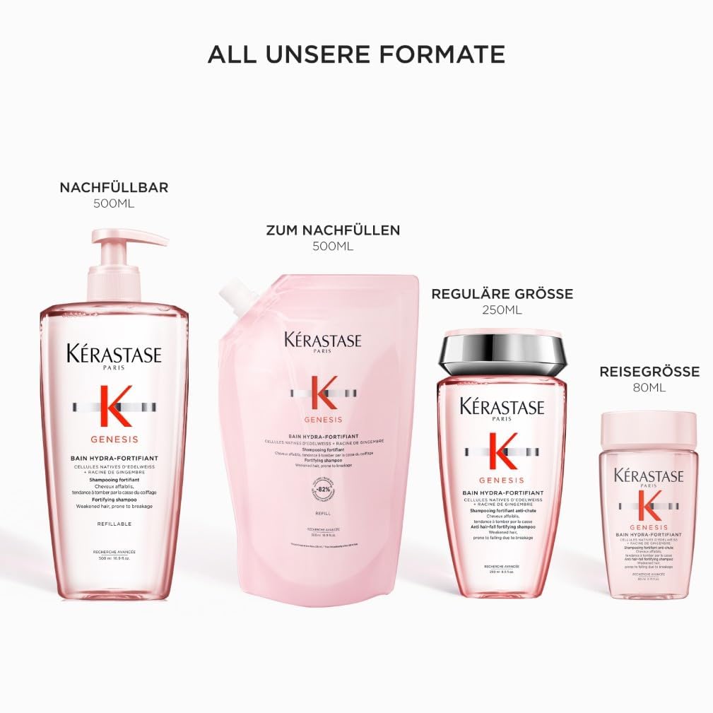 Kérastase Shampoo für feines Haar, Nährendes und kräftigendes Haarbad gegen Haarverlust, Bain Hydra-Fortifiant, Genesis, 500 ml