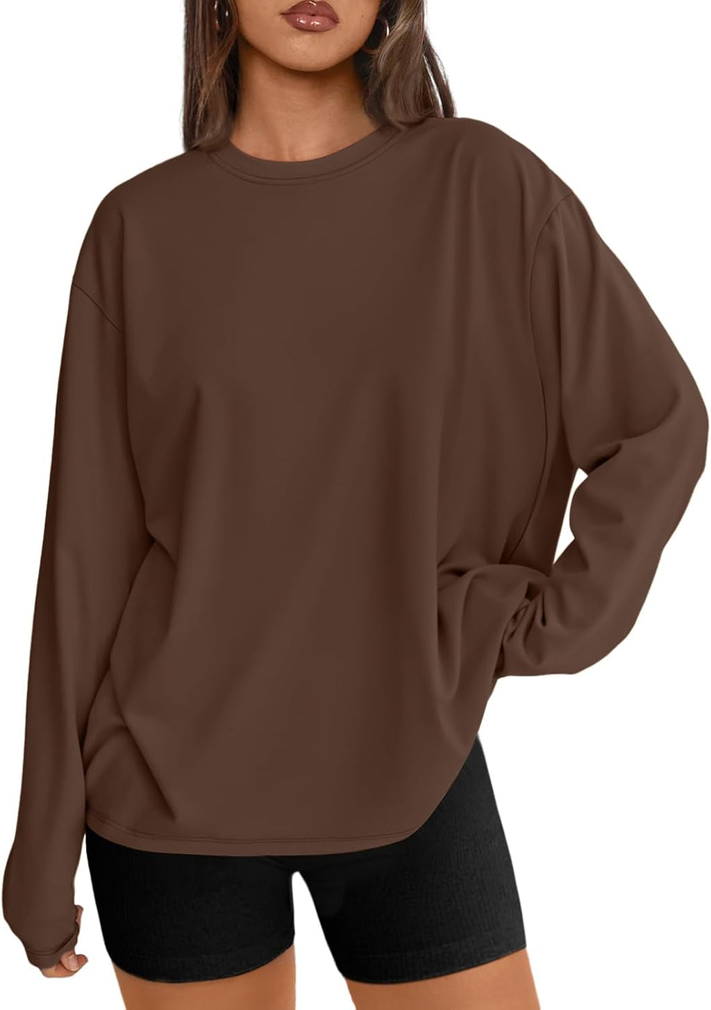 Trendy Queen Damen Oversize Langarmshirts Herbst-Oberteile 2026 Basic-Shirts