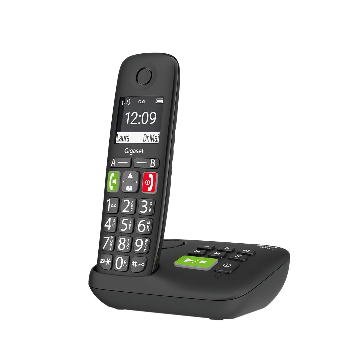Gigaset E290A Duo - 2 Schnurlose Senioren DECT-Telefone mit Anrufbeantworter - großen Tasten und Display, Zielwahltasten für wichtige Nummern, Verstärker-Funktion für extra lautes Hören, schwarz