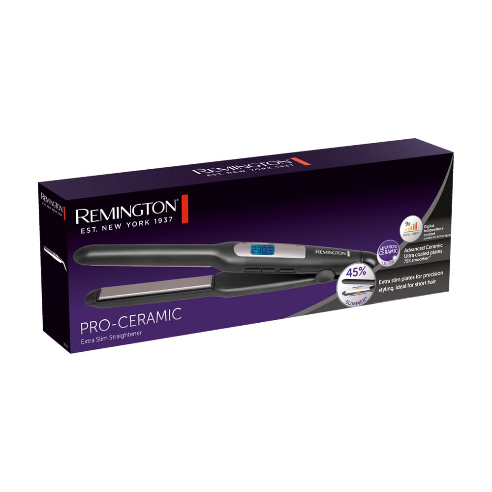 Remington Glätteisen Pro-Ceramic Extra breit (extrabreite 45-mm-Stylingplatten – speziell für dickes, krauses, lockiges und sehr langes Haar), LCD-Display, 150–230 °C, Haarglätter S5525