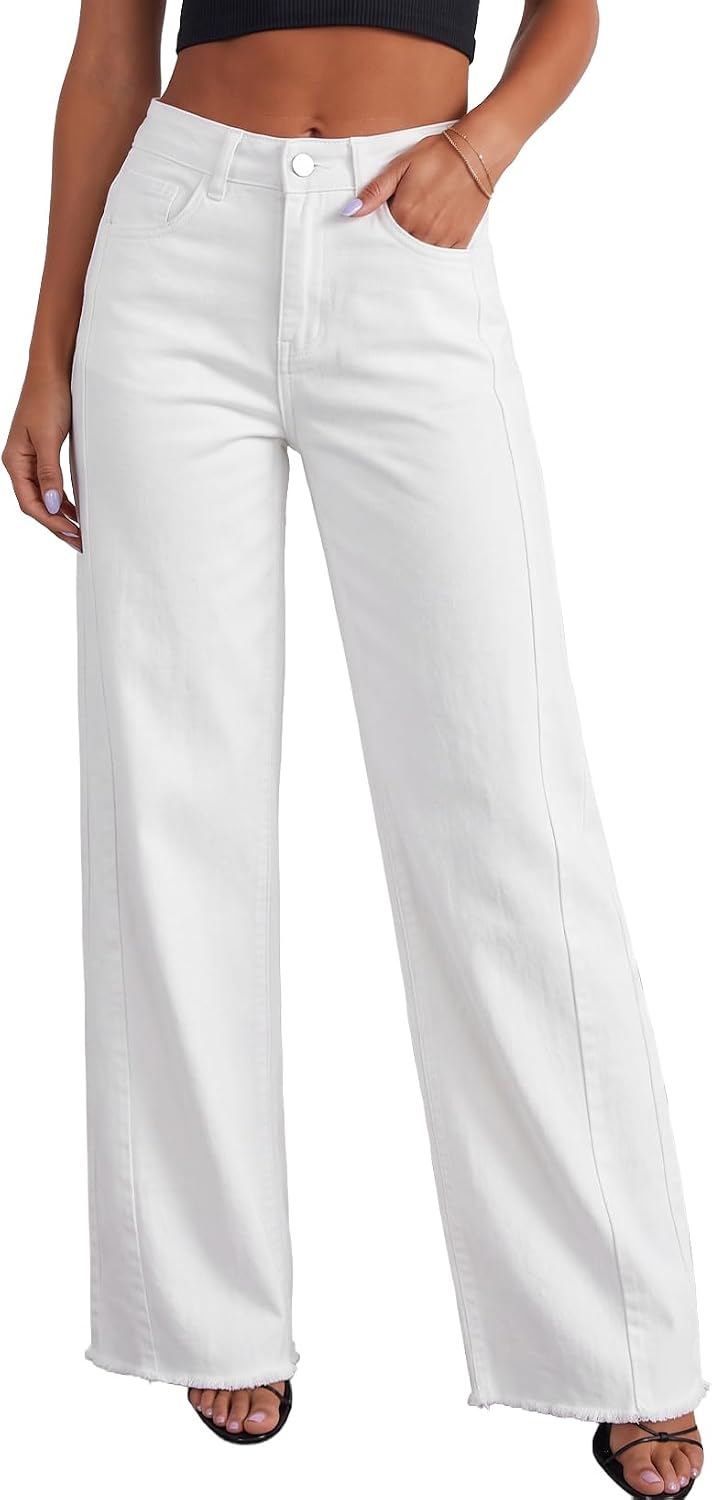 Sidefeel Damen Jeans mit weitem Bein, hoch taillierte, elastische Denim-Hose